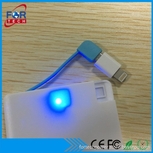 201t new product ultrathin credit card size power bank 2000mah with built in micro usb cable for Samsung galaxy/Phones/Android